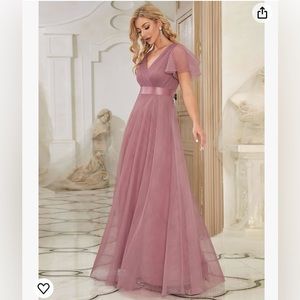 EVER-PRETTY V Neck Wrap Butterfly Sleeve Mesh Formal Dress